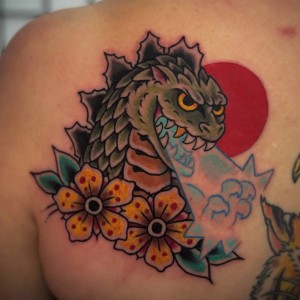 Godzilla Tattoo by Damian Loyalty Tattoo Kailua