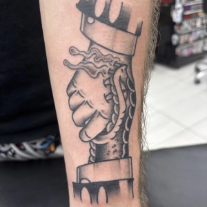 Snake handshake tattoo by Myles