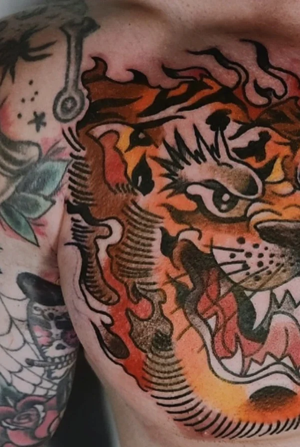tiger chest tattoo