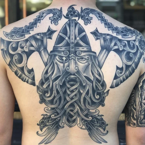 viking back tattoo