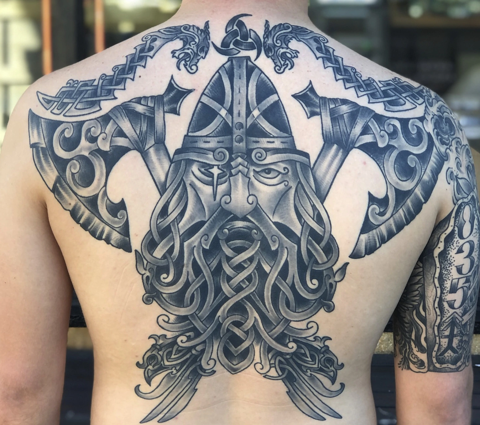 viking back tattoo