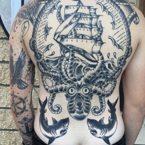 Kraken pirate ship tattoo by Chris